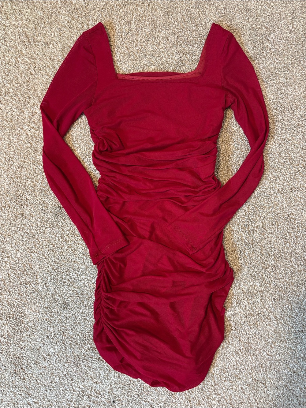 Wine Red Ruched Body-con Dress